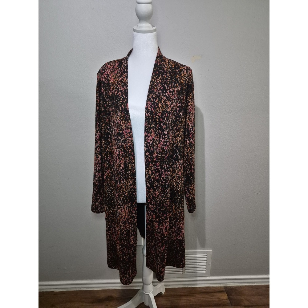 Susan Graver Top Oversized Abstract Artsy‎ Stretch Knit Open Front Jacket Pink